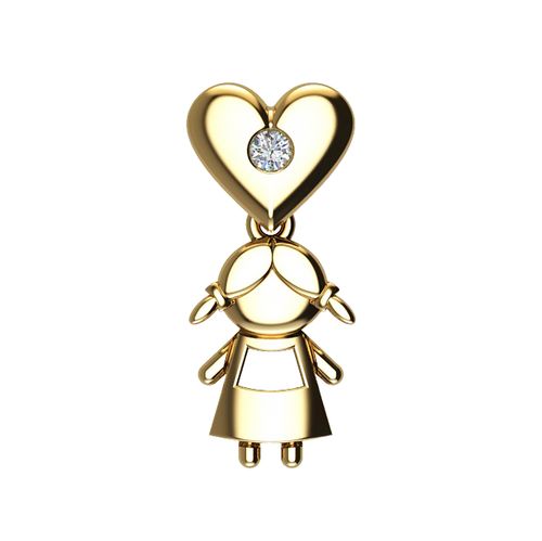 Pingente Menina Coração Ouro Amarelo Diamante