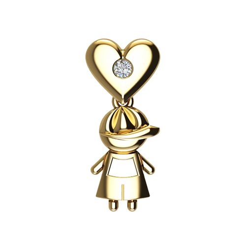 Pingente Menino Coração Ouro Amarelo Diamante