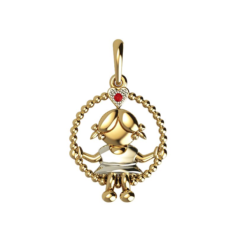 PI05594 Pingente Menina Ouro Amarelo Rubi