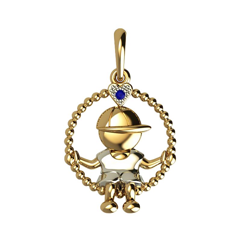 PI05595 Pingente Menino Ouro Amarelo Safira