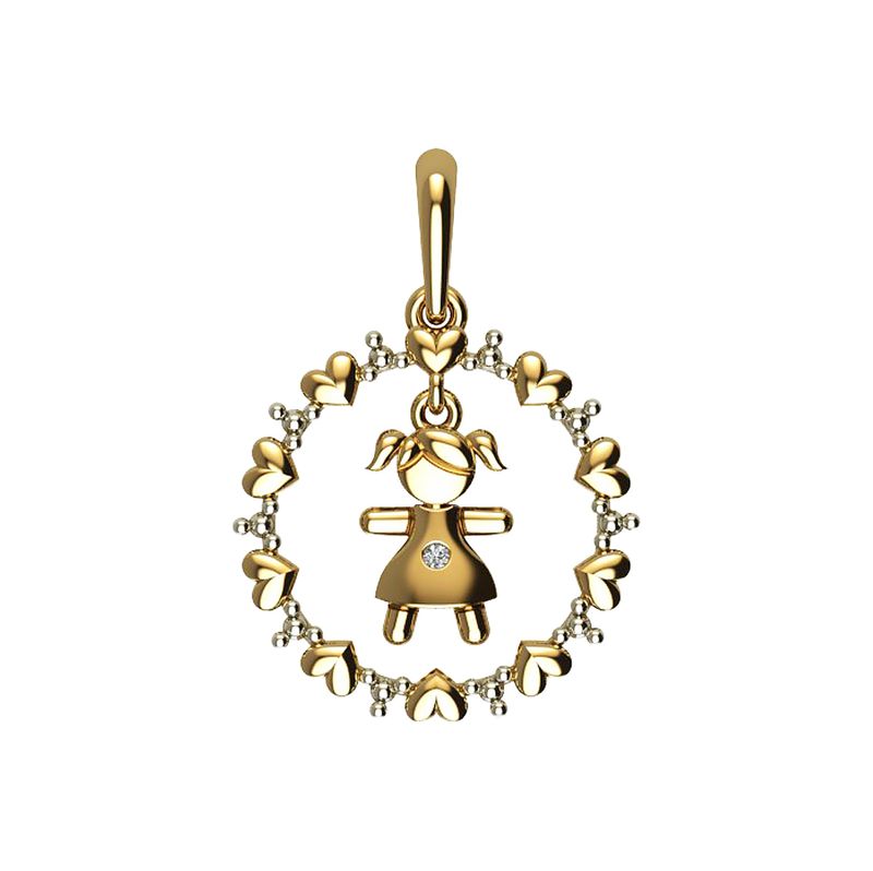 PI05596 Pingente Menina Ouro Amarelo Diamantes