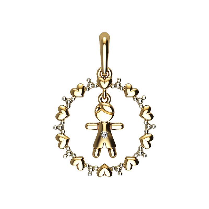 PI05597 Pingente Menino Ouro Amarelo Diamantes