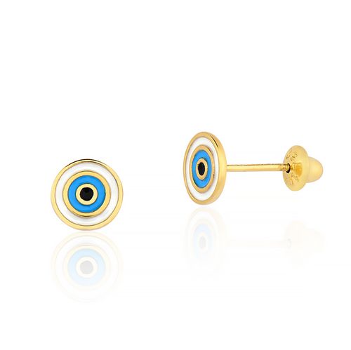 Brinco Olho Grego Ouro Amarelo Esmaltado