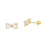 BR05883 Brinco Infantil Laço Ouro Amarelo Zirconia