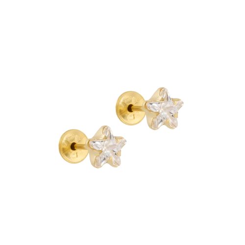 Brinco Estrela Ouro Amarelo Zircônia