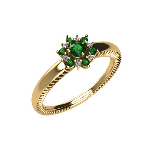 Anel Ouro Amarelo Diamante e Esmeralda