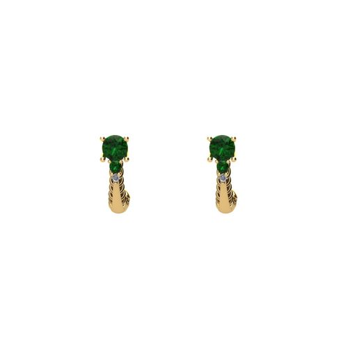 Brinco Ouro Amarelo Diamante e Esmeralda