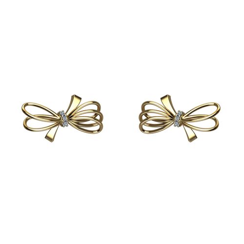Brinco Laço Ouro Amarelo Diamante