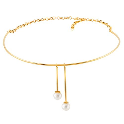 Colar Chocker Ouro Amarelo Pérola