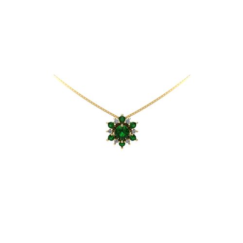 Colar Ouro Amarelo Diamante e Esmeralda