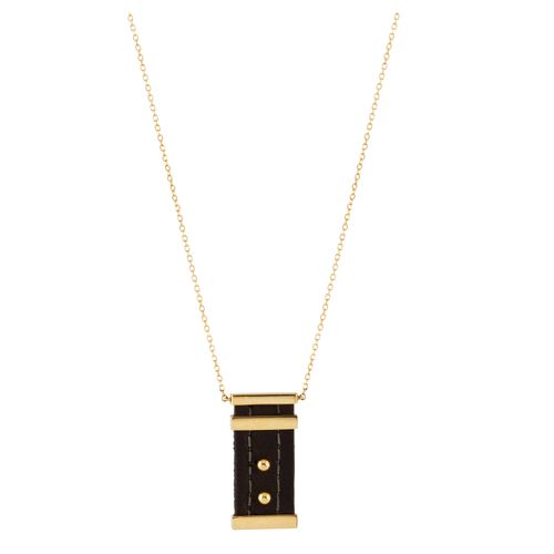 Colar com Couro Ouro Amarelo