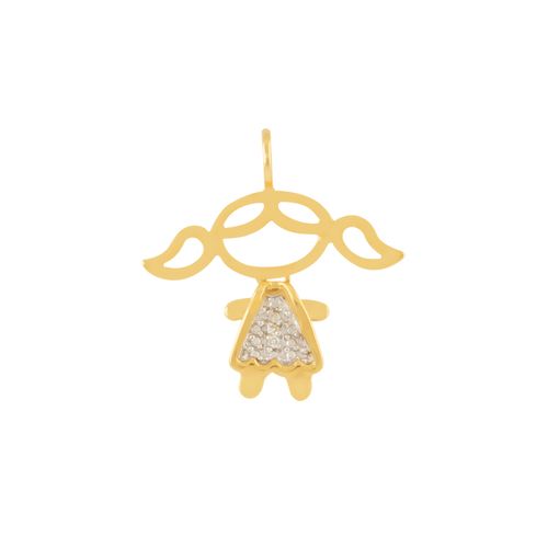 Pingente Menina Ouro Amarelo e Ródio Branco