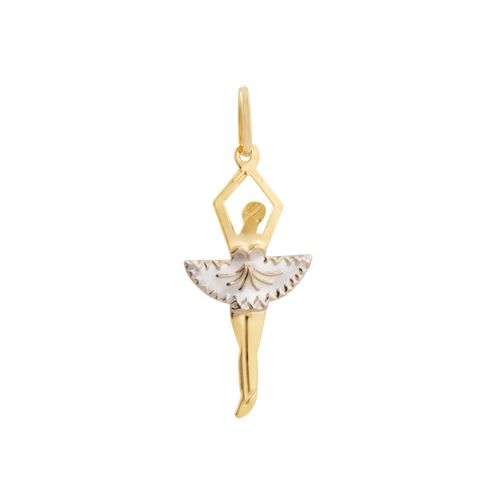 Pingente Bailarina Ouro Amarelo e Branco