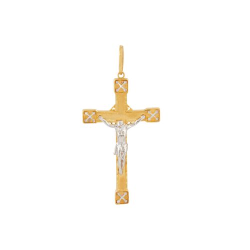 Pingente Crucifixo Ouro Amarelo e Branco