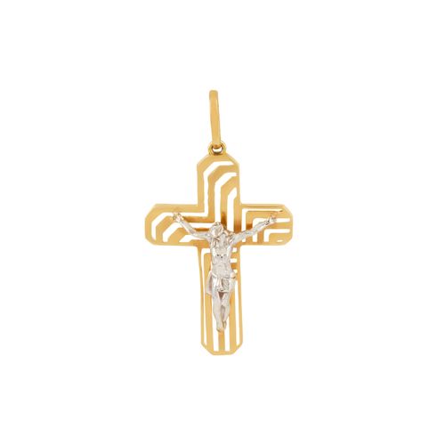 Pingente Crucifixo Ouro Amarelo e Branco