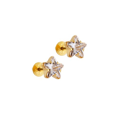 Brinco Estrela Ouro Amarelo Zircônia