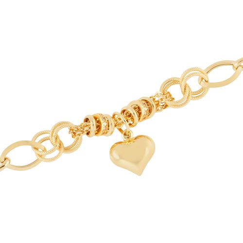 Pulseira Elos e Coração Ouro Amarelo Zircônia
