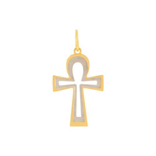 Pingente Cruz Ouro Amarelo e Branco