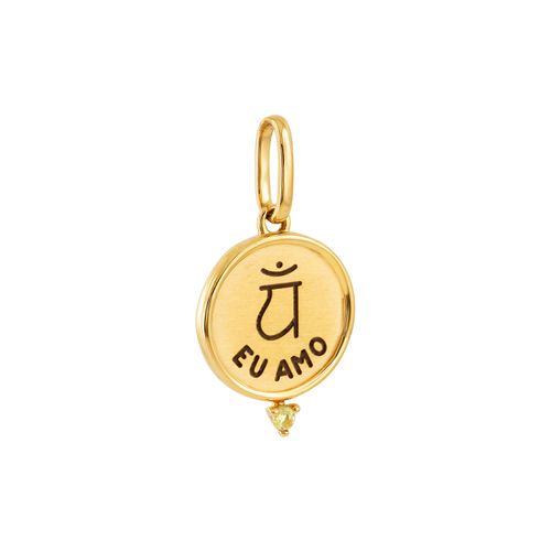 Pingente Eu Amo Ouro Amarelo Peridoto
