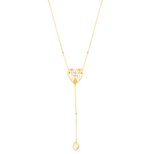 Colar Gravata Coração Ouro Amarelo Diamante