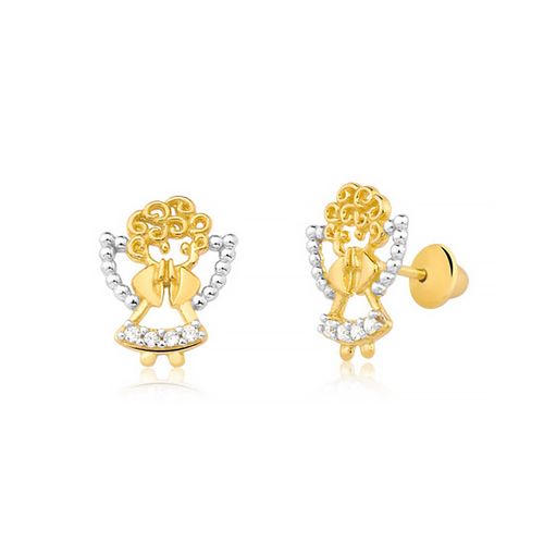 Brinco Ouro Amarelo e Branco Anjo Diamantes
