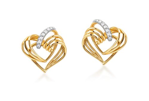 Brinco Ouro Amarelo Coração Diamantes