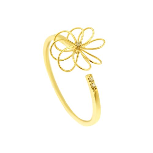 Anel Flor Ouro Amarelo Diamante