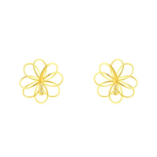 Brinco Flor Ouro Amarelo Diamante