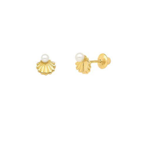 Brinco Conchinha Pérola Ouro Amarelo