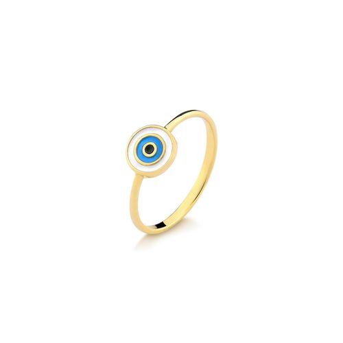 Anel Olho Grego Esmaltado Ouro Amarelo