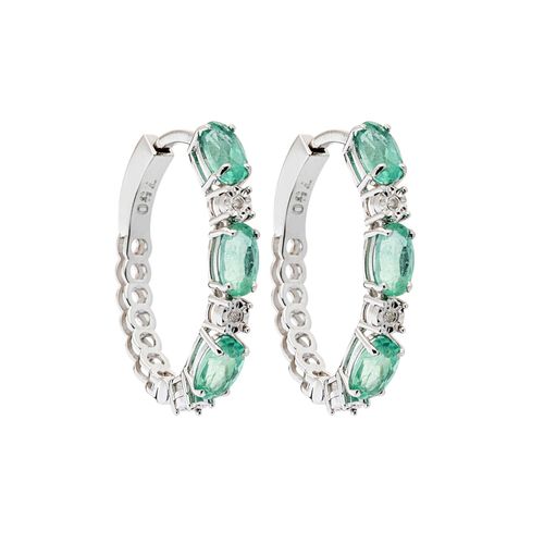 Argola Ouro Branco Esmeralda Diamante
