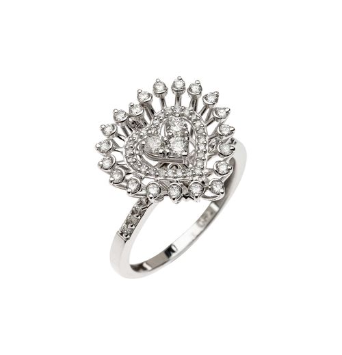 Anel Coração Ouro Branco Diamantes