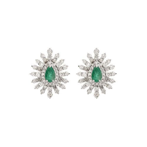 Brinco Ouro Branco Diamante e Esmeralda