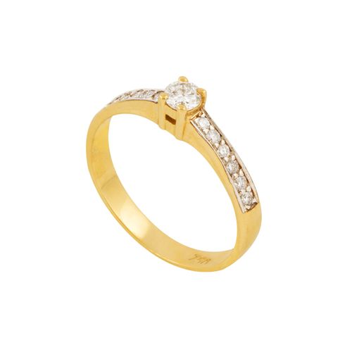 Anel Solitário Ouro Amarelo Diamantes