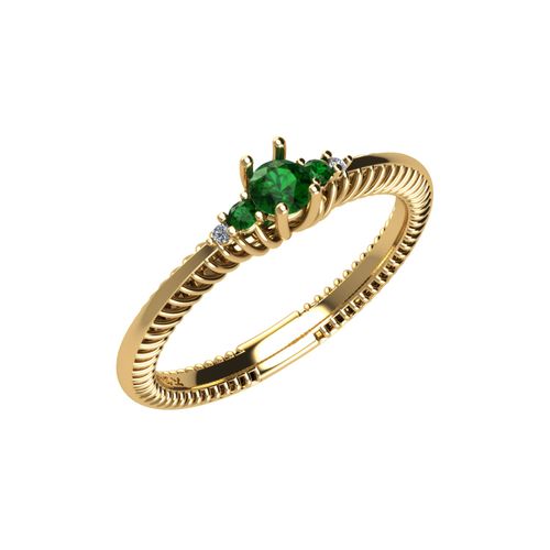 Anel Ouro Amarelo Diamante e Esmeralda