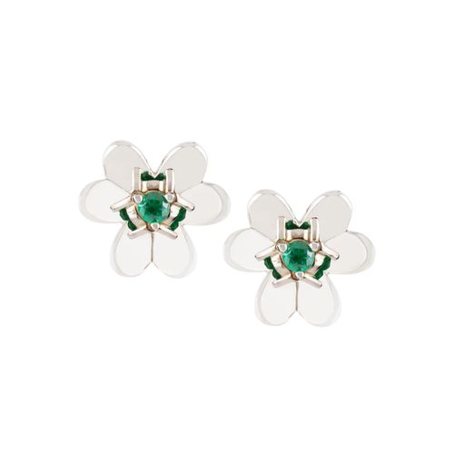 Brinco Flor Prata Zirconia