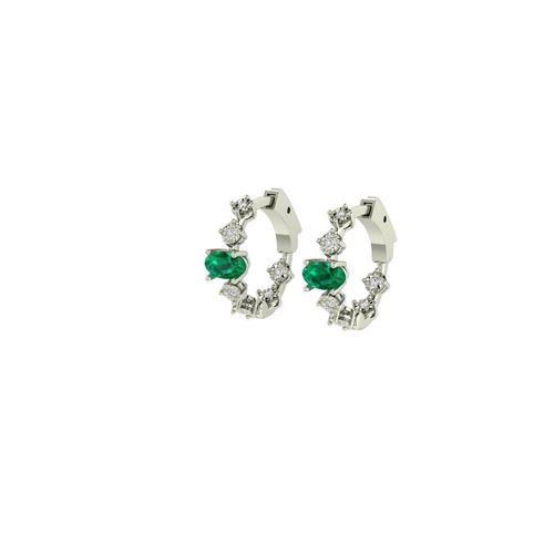 Argola Ouro Branco Esmeralda Diamante