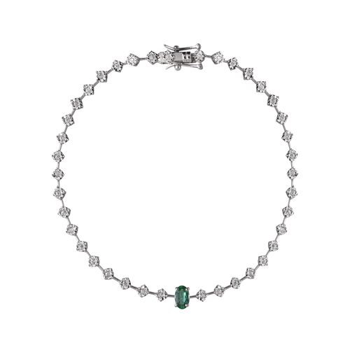 Pulseira Ouro Branco Esmeralda e Diamante