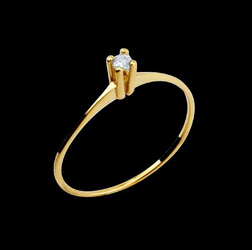 Anel Solitário Ouro Amarelo Diamante
