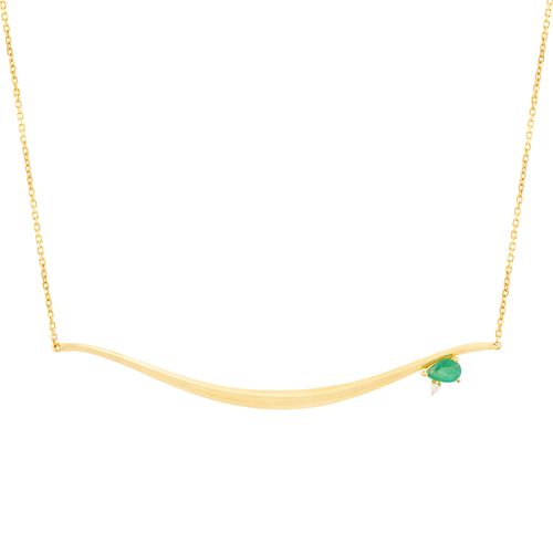 Colar Ouro Amarelo Diamante e Esmeralda