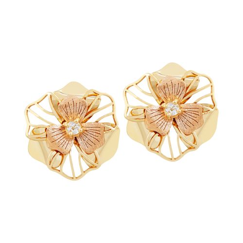 Brinco Flor Ouro Amarelo e Rose Topázio