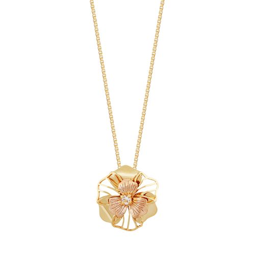 Colar Flor Ouro Amarelo e Rosé Topázio