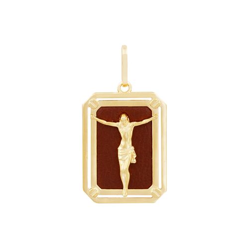 Pingente com Cristo Ouro Amarelo e Couro