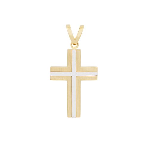 Pingente Cruz Ouro Amarelo e Branco
