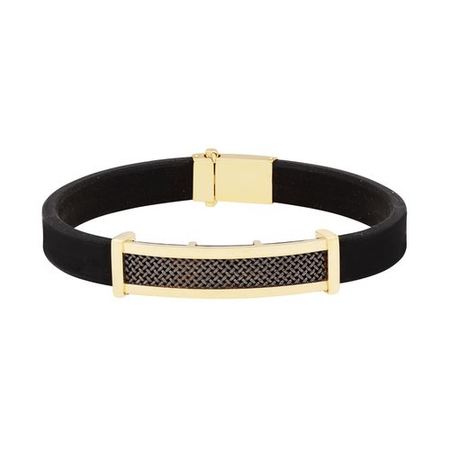 Pulseira Ouro Amarelo Ródio Negro Borracha