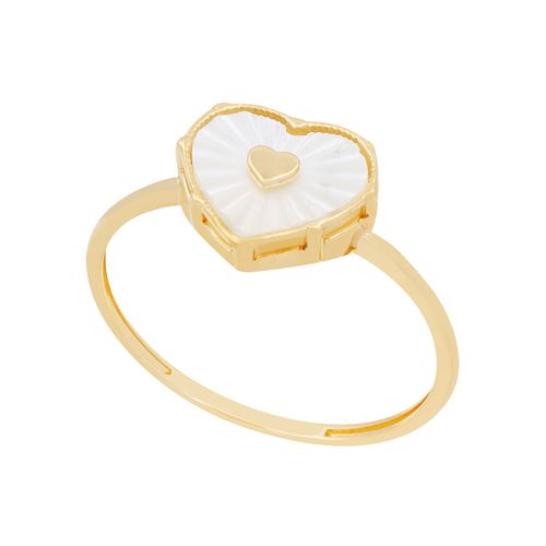 Anel Coração Ouro Amarelo e Madrepérola