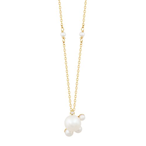 Colar Ouro Amarelo Diamante e Pérola