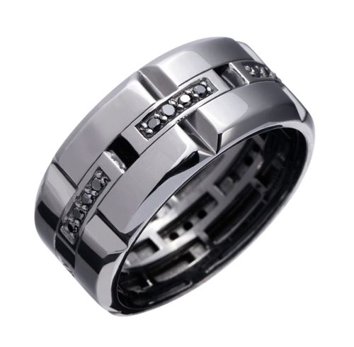 Anel Ouro Branco Rodio Negro Diamantes