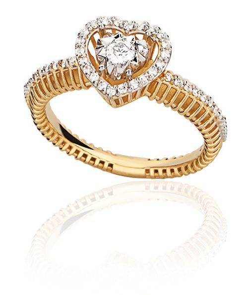 Anel Coração Ouro Amarelo Diamantes
