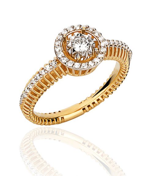 Anel Ouro Amarelo Diamantes